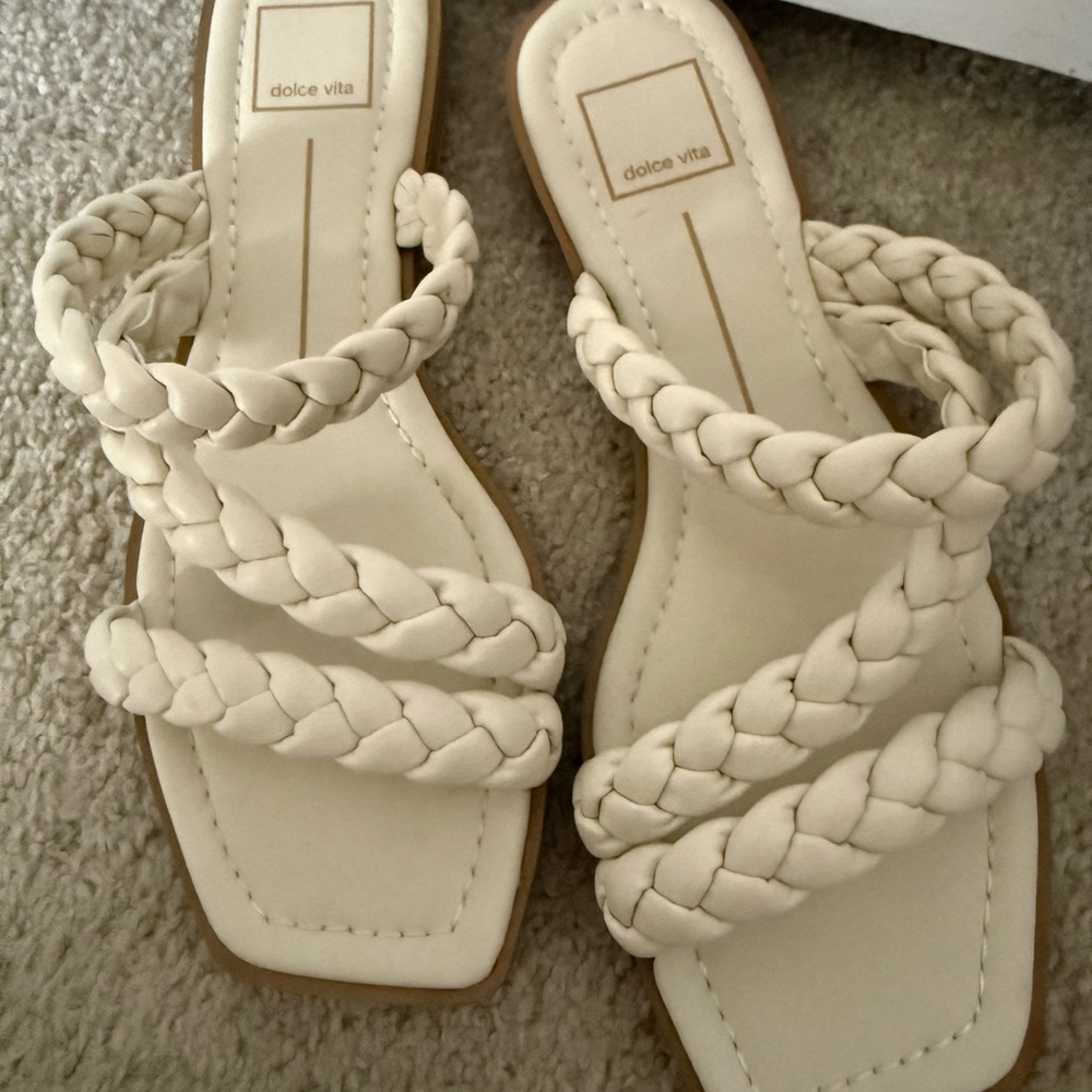 Dolce Vita Cream Braided Triple-Strap Slide Sandals